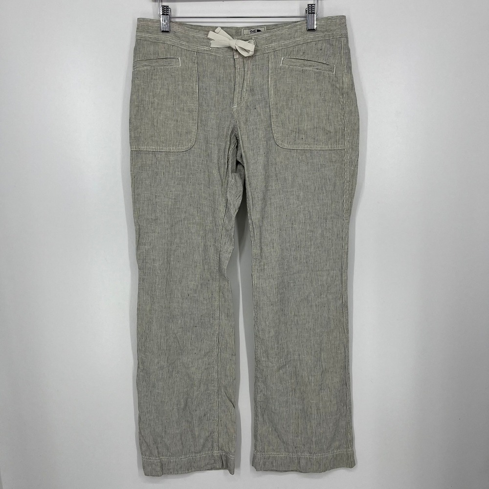 The North Face Womens Gray Pinstripe Linen Blend Drawstring Pants Size 10